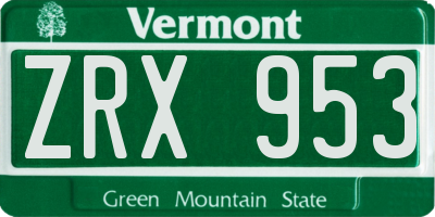 VT license plate ZRX953