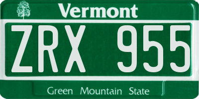 VT license plate ZRX955