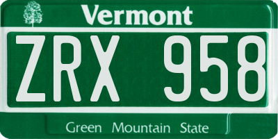 VT license plate ZRX958