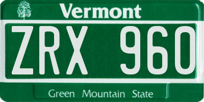 VT license plate ZRX960