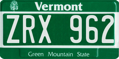 VT license plate ZRX962
