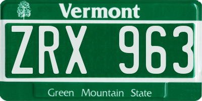 VT license plate ZRX963