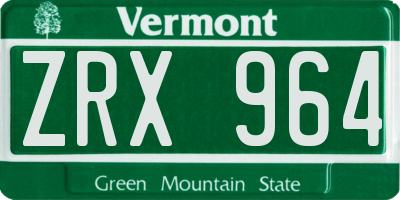 VT license plate ZRX964