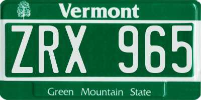 VT license plate ZRX965
