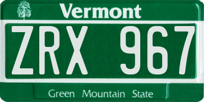 VT license plate ZRX967