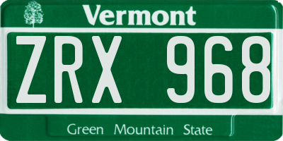 VT license plate ZRX968