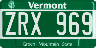 VT license plate ZRX969
