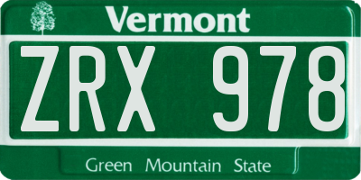 VT license plate ZRX978