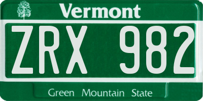 VT license plate ZRX982