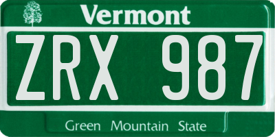 VT license plate ZRX987