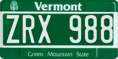 VT license plate ZRX988