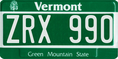 VT license plate ZRX990
