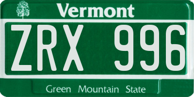 VT license plate ZRX996