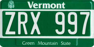 VT license plate ZRX997