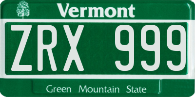 VT license plate ZRX999