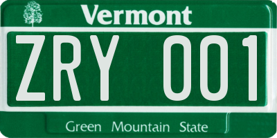 VT license plate ZRY001