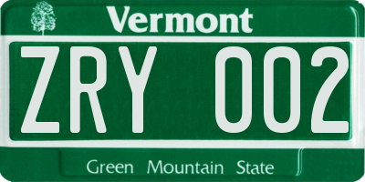 VT license plate ZRY002