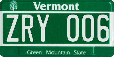 VT license plate ZRY006