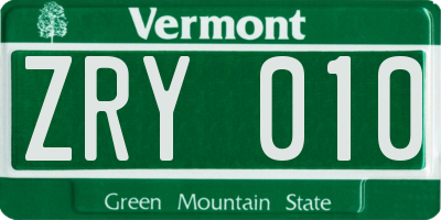 VT license plate ZRY010