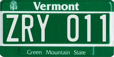 VT license plate ZRY011