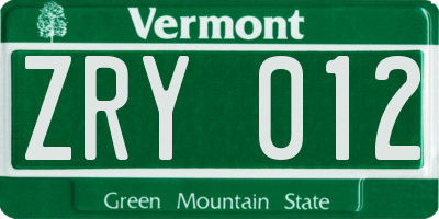 VT license plate ZRY012
