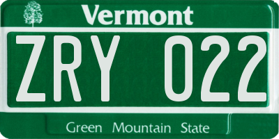 VT license plate ZRY022