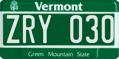 VT license plate ZRY030