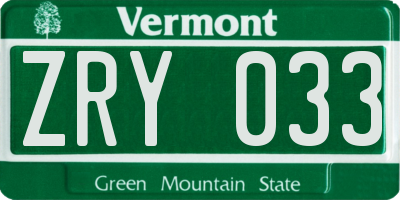 VT license plate ZRY033