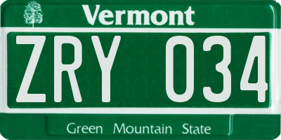 VT license plate ZRY034