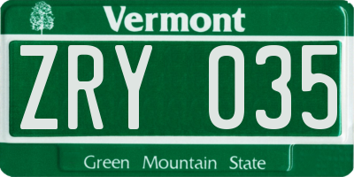 VT license plate ZRY035