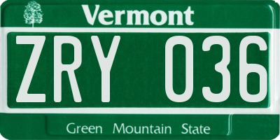 VT license plate ZRY036