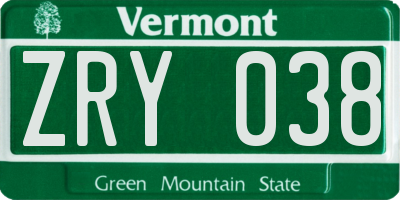 VT license plate ZRY038