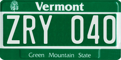 VT license plate ZRY040