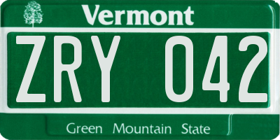 VT license plate ZRY042