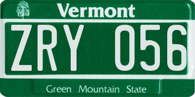 VT license plate ZRY056