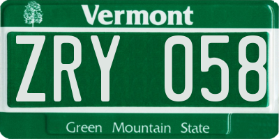 VT license plate ZRY058