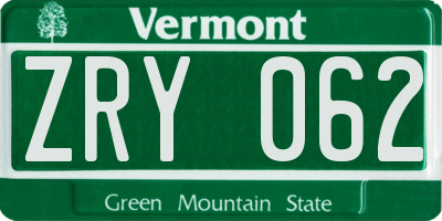 VT license plate ZRY062