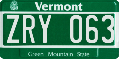 VT license plate ZRY063