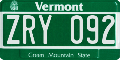 VT license plate ZRY092