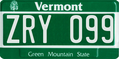 VT license plate ZRY099