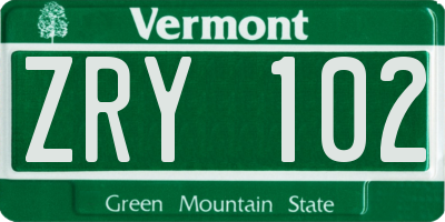 VT license plate ZRY102