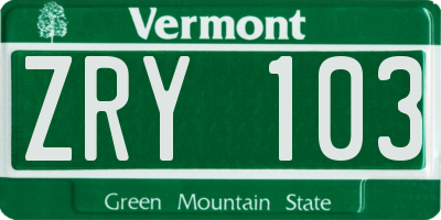 VT license plate ZRY103