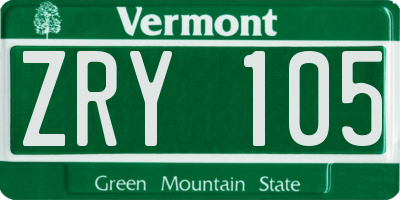 VT license plate ZRY105