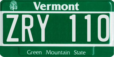 VT license plate ZRY110