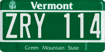 VT license plate ZRY114