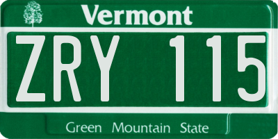VT license plate ZRY115