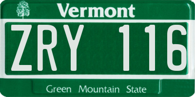 VT license plate ZRY116