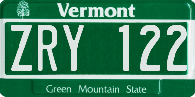 VT license plate ZRY122