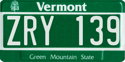 VT license plate ZRY139