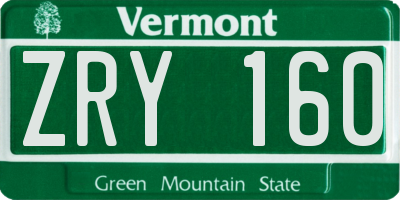 VT license plate ZRY160